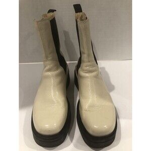 Vagabond Shoemakers Tara Patent Leather Platform Cream Pull On Boots SZ 8
